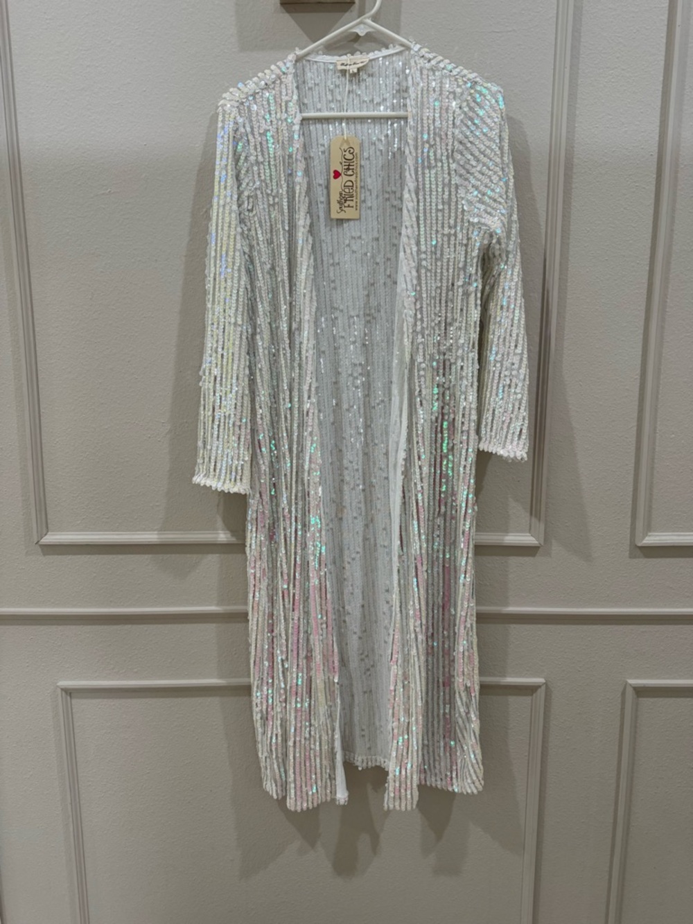 NWT Southern fried chics White sequin Duster sized Large